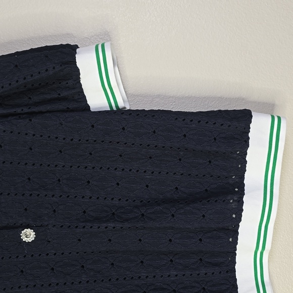 Maeve Blue Puff Sleeve Lace Polo Navy Knit Top Size Large NwT. - Picture 6 of 11